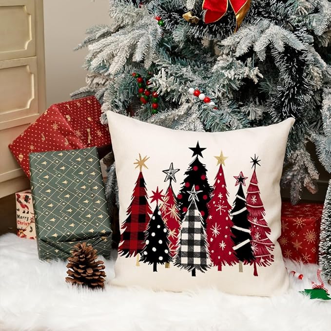 AACORS Christmas Pillow Cover 18X18 Inch Watercolor Christmas Tree Stars Decoration Holiday Farmhouse Winter Pillow Case for Sofa Couch Decor AA651-18