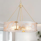 XINGQI 4-Light Modern Gold Glass Chandelier Round Water Ripple Pendant Lighting Fixture for Dining Room Living Room Kitchen Island Office Elegant French Chandeliers