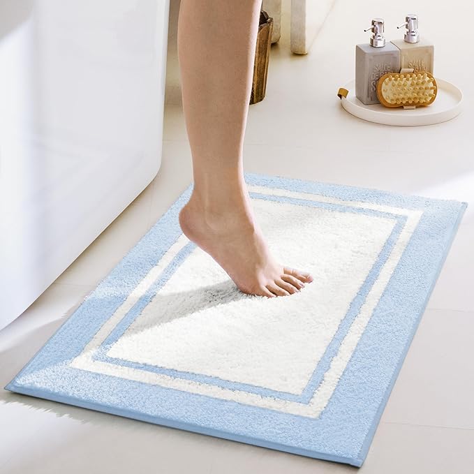 GRANNY SAYS Microfiber Bathroom Rugs Non Slip Washable, Water Absorbent Bathroom Mats for Tub, Soft Bath Mats for Bath Floor & Shower, Bath Rug, 20" x 32", Baby Blue