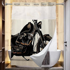 Cool Man Theme Motorcycle Shower Curtain with Snap in Fabric Liner Set, Detachable Liner, See Through Mesh Top Window, Waterproof Washable 72" W x 74" H Black and White