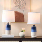 20.5" Ceramic Blue Lamps for Nightstand Set of 2, Blue Table Lamps for Living Room Set of 2, Coastal Table Lamps for Bedroom with White Barrel Lampshade, Blue White Ceramic Lamps for Small Space