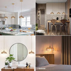 Pendant Light with Amber Scindapsus Glass Lmapshade, Brass Vintage Pendant Light Adjustable Hanging Light for Kitchen Island Dining Room Hallway