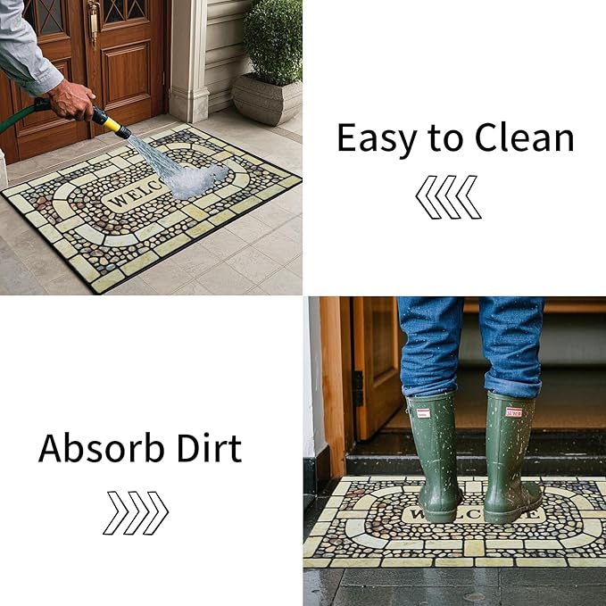 Door Mat Welcome Mat, Heavy Duty Door Mat 17.7 x 29.5 Inch Front Rug Doormat for Outdoor Entrance Home Non-Slip Rubber Rug for Front Door, Outside, Entryway, Patio (Yellow Welcome)