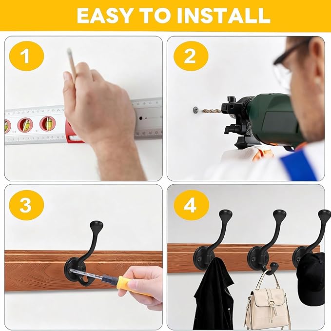 10 Pack Wall Hooks for Hanging, Heavy Duty Coat Hook Wall Mount, Easy to Install Metal Closet Hooks, Apply to Bathrooms, Bedrooms, Living Rooms, Entrances (Black)