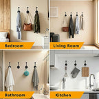 4 Pack Wall Hooks for Hanging, Heavy Duty Coat Hook Wall Mount, Easy to Install Metal Closet Hooks, Apply to Bathrooms, Bedrooms, Living Rooms, Entrances（Black）