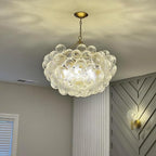 Bubble Glass Chandelier Pendant Lights Fixture Dia 24 inch Cluster Swirled Clear Blown Glass Ribbed Globe Decorative Lighting Fixture for Living Room Bedroom Dining Room Island