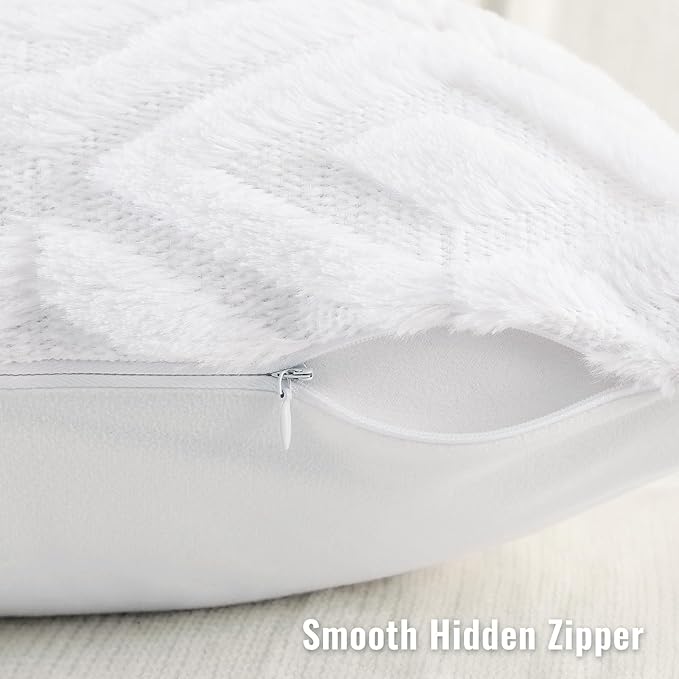 decorUhome Couch Throw Pillow Covers 12x20 Set of 2, Decorative Soft Plush Faux Wool Lumbar Neutral Accent Pillow Covers for Bed Sofa Living Room, Pure White