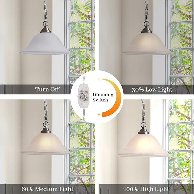 Vintage Plug in Pendant Light,Hanging Lights with Plug in Cord,16.4Ft Cord & 14.7Ft Chain Dimmable Brushed Nickel Hanging Light Fixture,Hanging Lamp with On/Off Switch for Kitchen,Bedroom,Living Room