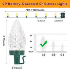 Brightever C9 LED Christmas String Lights, 70FT 100LED Battery Operated Christmas Lights With Timer & 8 Lighting Modes, Strawberry String Lights for Xmas Trees, Wreaths, Decoration, Warm White, 1-Pack