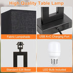 Modern 22" Tall Bedside Lamps - Touch Control, USB C+A, 3 Way Dimmable, Set of 2 (Black)
