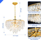 Gold Modern Round Top K9 Crystal Chandelier Lighting Fixture, 6 Lights Round K9 Crystal Adjustable Hanging Lamp for Dining Room Bedroom Living Room,Hallway,Bar,Kitchen W17'