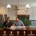 2-Light Modern Linear Chandelier for Dining Room, 55 Inch Farmhouse Kitchen Island Lighting with White Fabric Shades, Hanging Lighting Fixtures for Living Room Bedroom