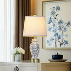 RORIANO Chinoiserie Ceramic Table Lamps Set of 2 for Living Room Bedroom Bedside, Traditional Blue Porcelain Classic Table Lamp for Nightstand Entryway, 2 LED Bulbs Included