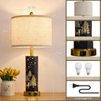 26.5" Farmhouse Table Lamp Set of 2, 3-Way Dimmable Touch Control Bedside Lamps Vintage Rustic Side Table Nightstand Lamps for Bedroom Living Room Study Room (Gold-Blue)