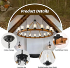 60-inch Rustic Wooden Chandelier with Bubble Glass Shade, 18-Light Modern Farmhouse Wagon Wheel Light for Dining Room Kitchen Island Entryway