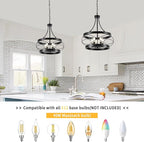 5-Light Farmhouse Chandelier, 17.72" Rustic Drum Dining Room Light Fixture, Black Chandeliers Hanging Pendant Lighting, Industrial Candle Chandeliers for Living Room Kitchen Entryway Bedroom