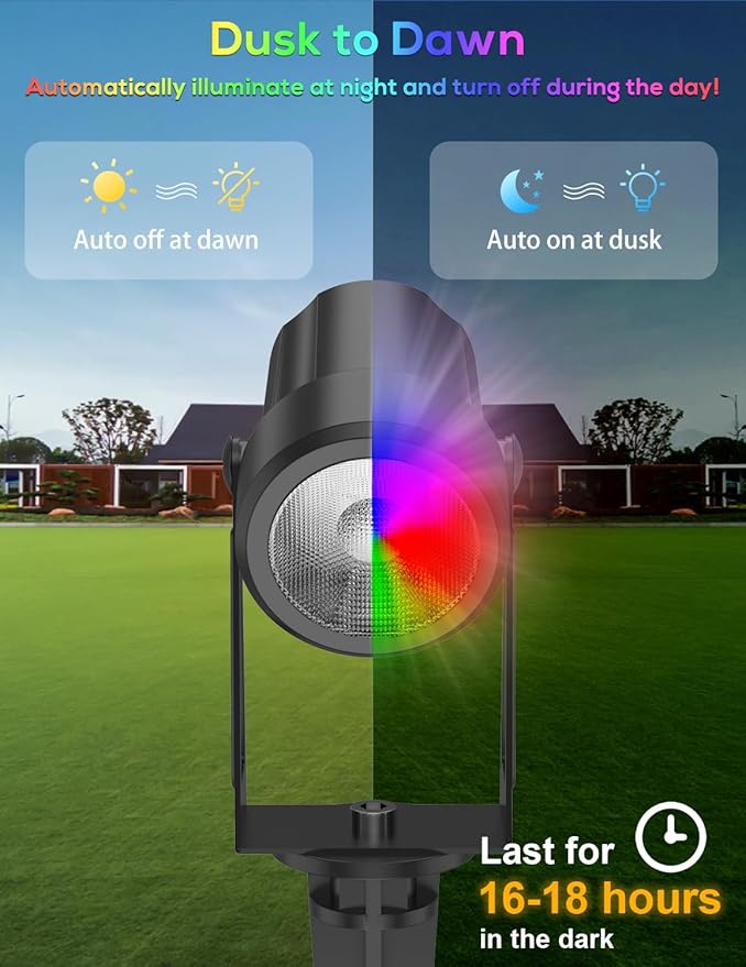 ZYAN Halloween Solar Spotlights Outdoor, RGB Color LED Lights with Remote Control, Auto On/Off Dimmable Waterproof Landscape Spot Lights for Garden, Yard, Trees, Decorations (8 Pack)