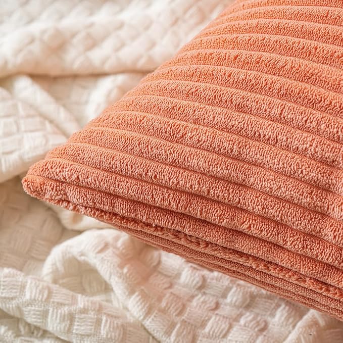 MIULEE Coral Red Corduroy Pillow Covers 16x16 Inch Set of 2 Super Soft Boho Striped Pillow Covers Decorative Textured Throw Pillows for Couch Cushion Bed Livingroom