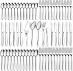 Pleafind 65-Pieces Silverware Set for 12 with 5 Serving Utensils,Stainless Steel Cutlery Set, Include Forks Spoons and Knives Set, Mirror Polished Utensil Sets for Home Restaurant,Dishwasher Safe
