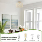 Boho Ceiling Light Fixtures Cream White Rattan Chandelier Light Small Rattan Flush Mount Ceiling Light Hand-Woven Chandelier for Nursery Light Fixture Kitchen Farmhouse Bedroom Chandeliers