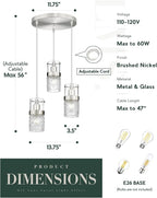 LMS 3-Light Brushed Nickel Cluster Pendant Light, Modern Dining Room Light Fixture with Hammered Glass, Hanging Chandelier Lighting for Dining Room, Kitchen Island, Bedroom, LMS-198