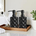 Black Glass Soap Dispenser with Pump, 11oz Diamond Design Hand Soap Dispenser, Refillable Lotion & Dish for Dishwashing Liquid, Lotion Shower Gel