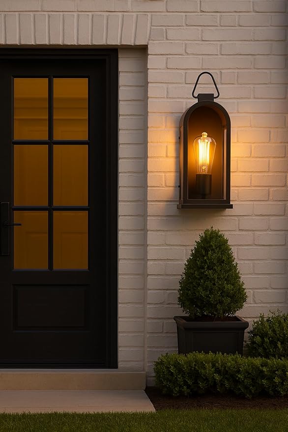 Vintage Outdoor Wall Light Fixture (1 Pcs) - Matte Black Porch Lantern/Exterior Wall Sconce, Glass Shade, Sturdy Metal Frame, Waterproof & Anti-Rust, Fit for Entryway/Garage/Patio/Doorway, E26 Socket