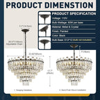 6-Tiers Modern Crystal Chandelier Black 12-Light 23.6'' Contemporary Round Pendant Chandeliers Light Luxury Ceiling Hanging Lighting for Living Dining Room Bedroom Kitchen Island Foyer