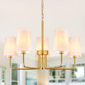 28" Gold Boho Fabric Chandelier for Living Room 5-Light Coastal Farmhouse Chandeliers for Dining Room Adjustable Rustic Boho Pendant Light Fixture Bedroom Kitchen Island Entryway Foyer