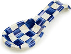 MACKENZIE-CHILDS Enamel Spoon Rest, Kitchen Spoon Holder and Utensil Rest for Stovetop, Blue-and-White Royal Check