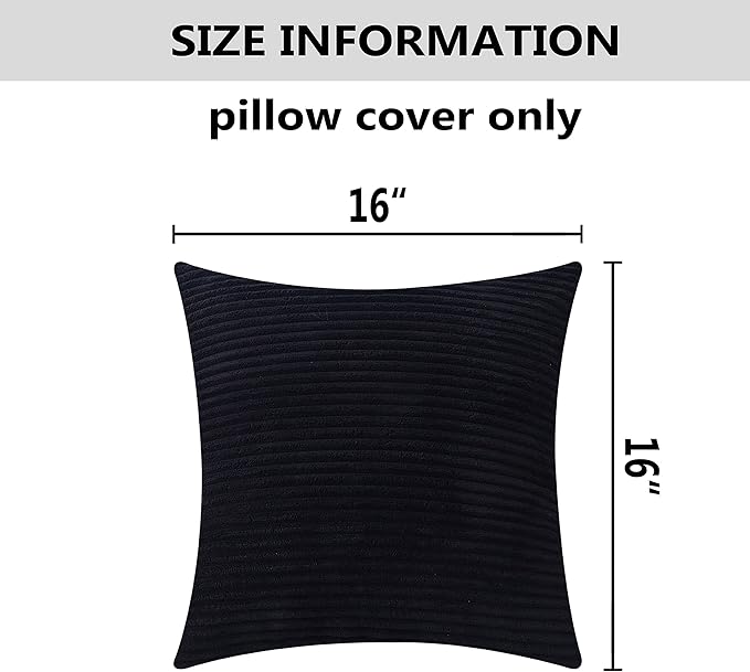 Home Brilliant 2 Packs Decorative Pillow Covers for Couch Outdoor Pillows Cover 16x16 Fall Striped Velvet Pillow Covers, Set of 2, 40cm x 40cm, 16 x 16 Inch, Black