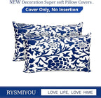 Decorative Throw Pillow Covers Set of 2 Blue Pillow Covers 12x20 inch Soft Short Plush Couch Pillow Case Floral Throw Pillows,Farmhouse Outdoor Pillow Covers for Sofa Bed Living Room Car