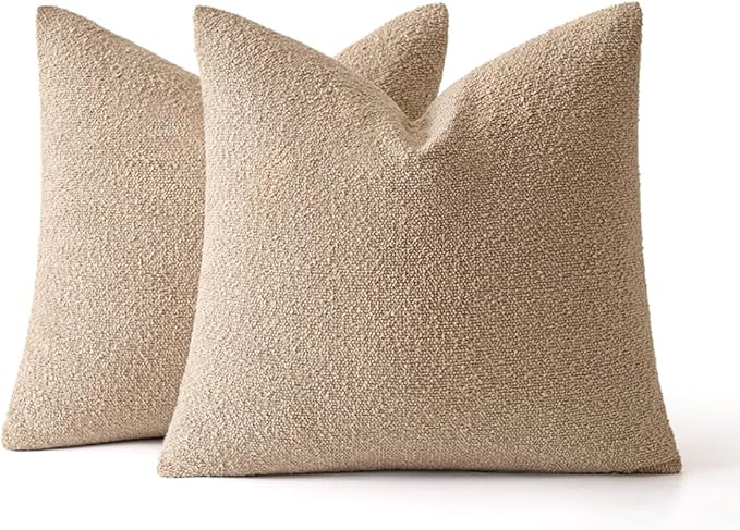 MIULEE 18x18 Inch Decorative Pillow Covers for Couch Bed Set of 2 Textured Boucle Neutral Winter Throw Pillows Khaki Accent Solid Cushion Pillowcases Sofa Livingroom Home Decor