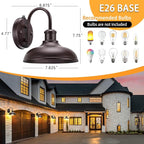 2-Pack Dusk to Dawn Gooseneck Outdoor Light Fixtures, Farmhouse Barn Lights for Porch, Industrial Brown Exterior Wall Sconce for Garage, Patio, E26 Base Anti-Rust for Garage Frontdoor Entryway Doorway