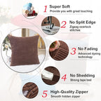 Home Brilliant Throw Pillow Covers 18x18 Set of 2 Solid Plush Corduroy Striped Square Cushion Covers Bed Decor, 18x18 inch, Brown