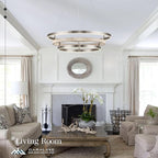 3 Ring LED Chandelier Nickel Round Chandelier Light Fixture Dimmable Foyer Chandeliers Light Weathered Wood Circular Chandeliers for Dining Room Entry Bedroom Office Living Room