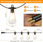 Kawaya Outdoor String Lights for Patio - ST38 Outside IP64 Waterproof Hanging Light with 2700k~6000k Dimmable - 100FT Led Edison Lights for Cafe Bistro Yard Gazebo Porch