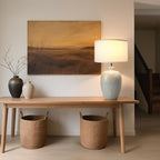 WJShome 27" Farmhouse Ceramic Table Lamp with Unique Ice Pattern Effect and White Linen Shade - Perfect for Bedroom, Living Room, Dining, and Office! (Bulb Not Included)