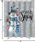 Vandarllin Snowman Christmas Shower Curtain, Let It Snow Winter Holiday Shower Curtains Set with Hooks, Grey White Waterproof Fabric Bathroom Curtains Decor Home Accessories,Stall 36 X 72 Inch