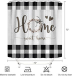 Black and White Plaid Farmhouse Shower Curtain Home Sweet Home Rustic Floral Bathroom Curtains Waterproof Polyester Fabric Bath Curtain 72 x 72 Inch with 12 Hooks