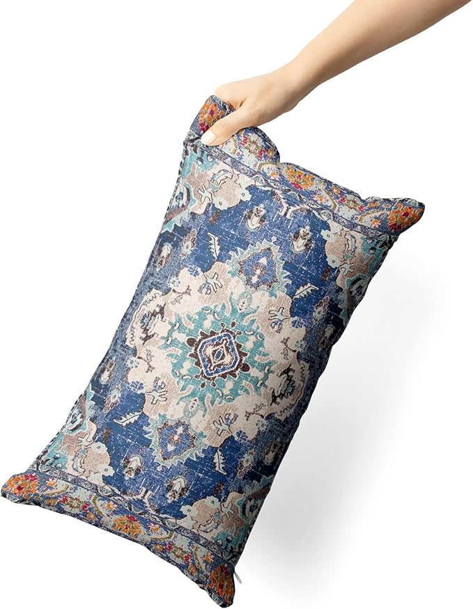 Snycler Boho Throw Pillow Covers 12x20 inch Set of 2 Boho Rug Carpet Double Sided Pattern Cotton Soft Pillow Case Cushion Cover Pillowcase for Couch Sofa Bed Decorative (Blue)