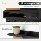 Key Holder for Wall with Mail Organizer,Farmhouse Mail and Key Holder for Wall,Key Hanger with ‌Metal 11 Hooks,Corkboard,and Shelf,Decorative Natural Pine Wood Entryway Organizer,14.6*11.1*3.3”,Black