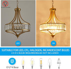 XINGQI Gold Chandeliers Modern Crystal Dining Room Light Fixture Pendant 4-Light, Rustic Chandeliers with Round Metal Lampshade for Living Room Hallway Bedroom Foyer