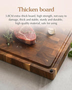 XINZUO Large Thick End Grain Acacia Wood Cutting Board- (19''L x 14''W x 1.5''T) Reversible Wooden Chopping Board with Non-Slip Feet, Built-in Handles and Juice Groove- Butcher Block Cutting Board