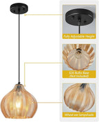 Amber Glass Pendant Lights Kitchen Island 1 Light 10.43 in Glass Globe Pendant Light Fixture Adjustable Modern Farmhouse Pendant Lighting for Bedroom Dining Room (1 Pack)