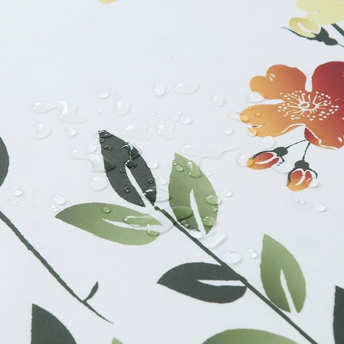 Long Fabric Floral Shower Curtain, Yellow Orange Green Flower Shower Curtains for Bathroom, Waterproof Bathroom Curtains, 72" W x 78" H