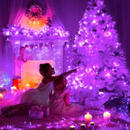 JMEXSUSS Purple Halloween Lights Clear Wire, 66ft 200 LED Purple String Christmas Lights Indoor Outdoor Waterproof Plug in for Tree Bedroom Indoor Party Halloween Decorations