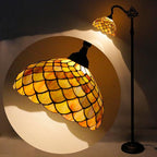Tiffany Floor Lamp Stained Glass Fish Scales Style Arched Reading Light Gooseneck Adjustable Corner Standing Lamp 12X16X66 Inch for Bedroom Living Room Home Office