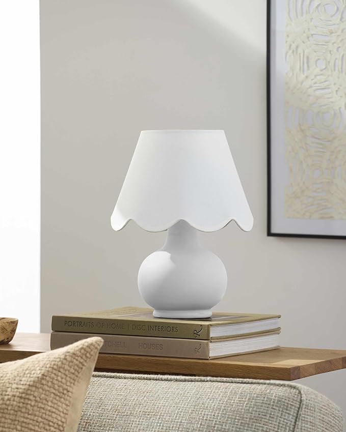 BoutiqueRugs Navarro Boho Ceramic Bedside Table Lamp for Bedroom Nightstand and Living Room - Shade Cotton - White - 13" H