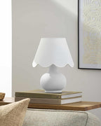 BoutiqueRugs Navarro Boho Ceramic Bedside Table Lamp for Bedroom Nightstand and Living Room - Shade Cotton - White - 13" H